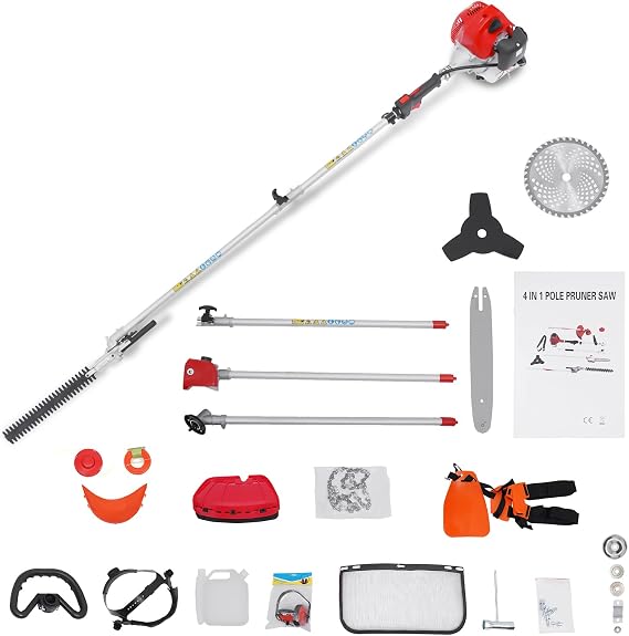 52CC 2-Stroke Weed Eater Gas Powered, 4 in 1 Gas Weed Wacker, Brush Cutter Hedge Trimmer for Grass, String Trimmer Edger, High Branch Saw for Lawn, Yard, Garden
