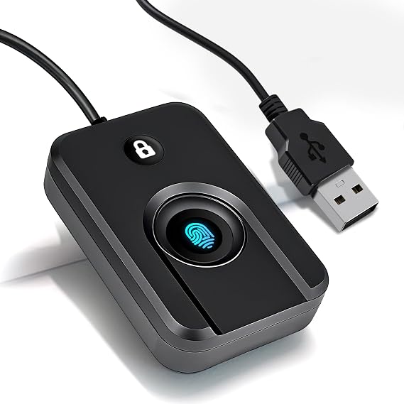 JIANBOLAND USB Fingerprint Reader for Windows 10/11, Windows Hello Fingerprint Scanner with One-Click Lock Screen, Plug & Play USB Fingerprint Reader with 1.5m (5ft) Cable | One-Click Lock Screen
