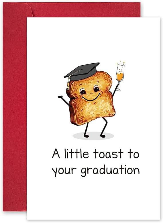 Leinessy Cute Toast Graduation Card, Congratulations Card with Envelope, A Little Toast to Your Graduation Pun Card