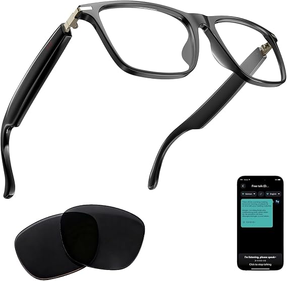 Ai Smart Glasses Bluetooth 5.4 with Translation for Men Women 160+Languages Color-Change Lens Chat GPT Assistant Free App Translator Glasses Meeting,Driver,Travel