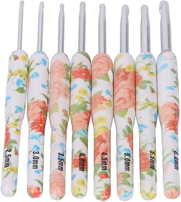 8Pcs Crochet Hook Set, Ergonomic Knitting Needles with Soft Grip for Arthritic Hands Yellow Small Flower
