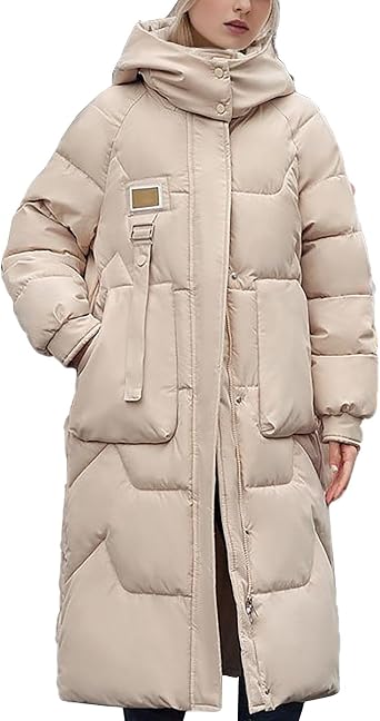 Lolvmvchi Winter Coats for Women 2023 Trendy Hooded Medium Length Over The Knee Thickened Down Coat with