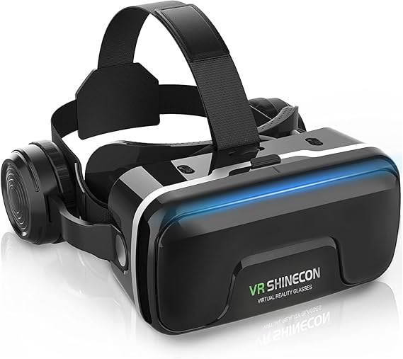 VR Headset with Built-in Headphones, 120 FOV Aspheric Lenses for 4.7-7" Smartphones, 3D VR Glasses Adjustable Focus/IPD, Compatible iPhone Android