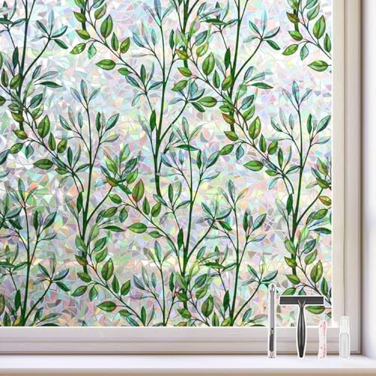 Kromapolis Window Film Rainbow Privacy Film Stain Glass Cling 3D Decorative Stickers for Glass Doors, Sun Blocking Static Cling Window Cover, Non-Adhesive 17.5 x 78.7 inches