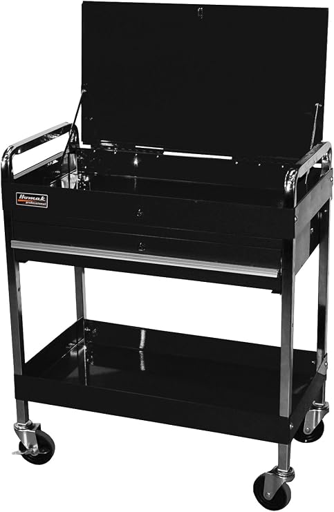 Homak Professional Series 1-Drawer Flip-Top Utility Service Cart, Black, 32 Inches