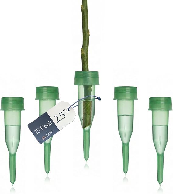 Royal Imports Floral Water Tubes with Caps 2.5" Green Plastic Flower Vials for Single Stem Roses, Buds, Bouquets Pointed Style, 1/2" Opening 25 Pack