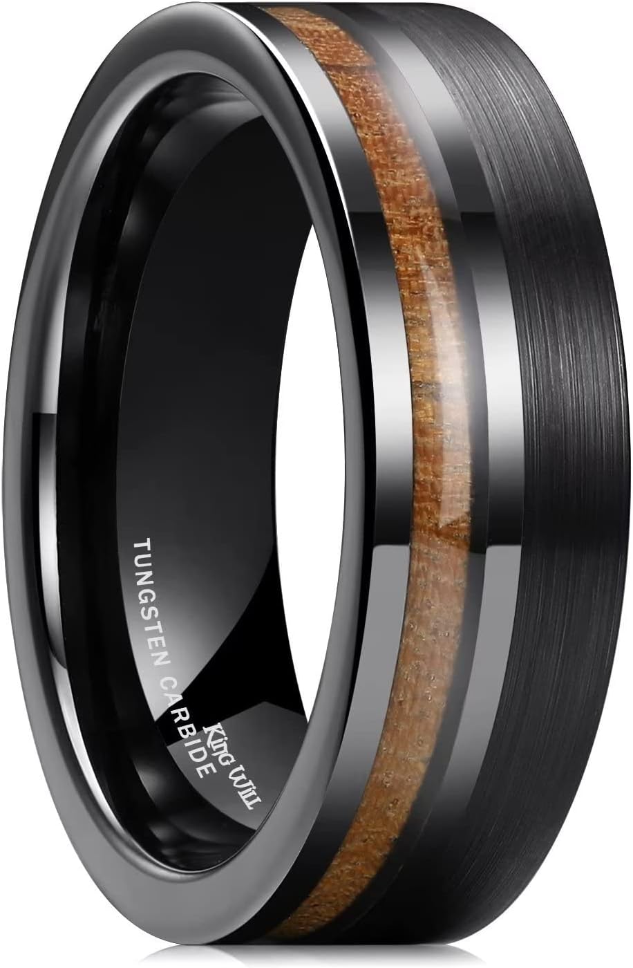 King Will Nature Tungsten Carbide Wedding Band 7mm SilverBlack Tungsten Ring with Wood Inlay Comfort Fit