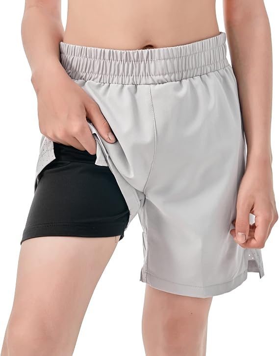IRELIA Boys Box Brief Liner Compression Mesh Athletic Shorts Pocket Kids Quick Dry Active Sports Shorts with Reflective Strip