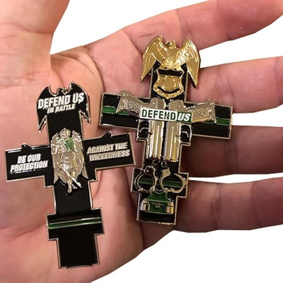 GG-011 Thin Green Line St. Michael Cross Police Sheriff Border Patrol CBP Challenge Coin Medallion