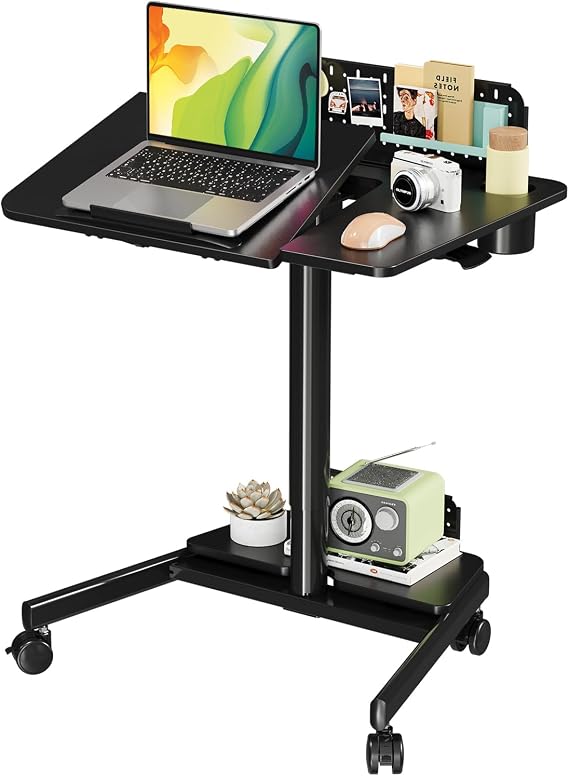 JOY worker Mobile Standing Desk, Rolling Tilt Adjustable Laptop Desk, Black