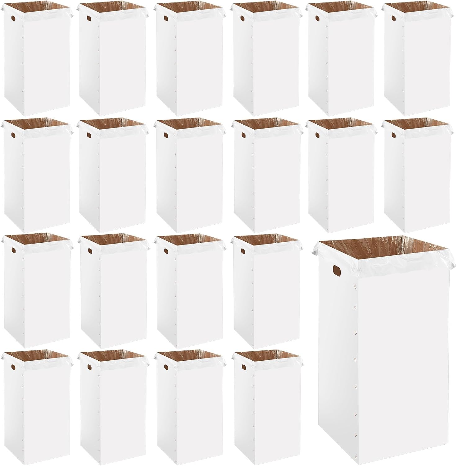 Nosiny 20 Pcs 50 Gallon Disposable and Reusable Corrugated Cardboard Trash Cans for Events, Recycling Bins Bulk with 50 Trash Bags White Garbage Boxes for Parties, Outdoor Events, 18 x 18 x 36"