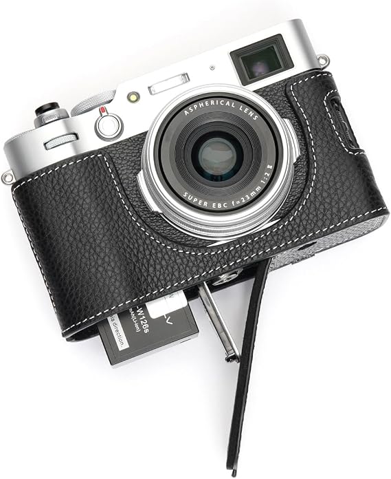 Handmade Genuine Real Leather Half Camera Case Bag Cover for FUJIFILM X100V Black Color