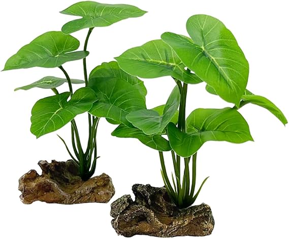 Fish Tank Decor Aquarium Decorations Ornaments Betta Leaf pad Hammock Plastic Artificial Plant Goldfish Fish Hides Small Tank/Reptiles Plants Driftwood (Green-Type-A-Set)