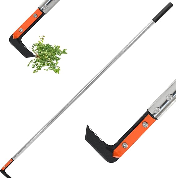 Crack Weeder with Spring Steel L-Shaped Blade 59in Adjustable Stainless Steel Handle Garden Crevice Weeding Tool for Sidewalks Driveways Patios