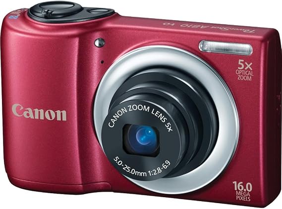 Canon PowerShot A810 16.0 MP Digital Camera with 5X Digital Image Stabilized Zoom 28mm Wide-Angle Lens with 720p HD Video Recording (Red)