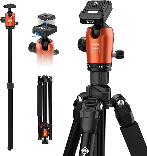 73-Inch Camera Tripod - Lightweight DSLR Tripod with 360 Ball Head & Quick Release Plate, Supports Up to 33.07 lbs, Portable for Travel & Outdoor Photography