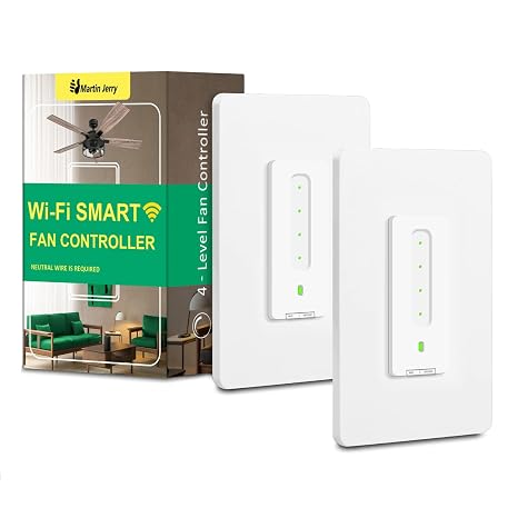 TASMOTA Smart Ceiling Fan Control by Martin Jerry 2 Pack | 4-Level Speed Control, Voice Control by Alexa, Google Home, Needs Neutral Wires, 2.4G WiFi Only