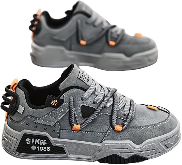 Men's Fashion Skate Sneakers - Comfortable, Non-Slip Breathable Lace-Up Shoes with Rubber Sole for All Seasons