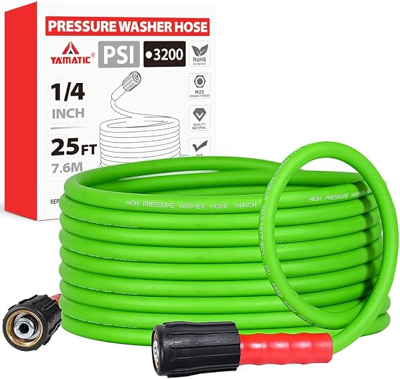 YAMATIC Flexible Pressure Washer Hose 25 FT 1/4", M22-14mm Females