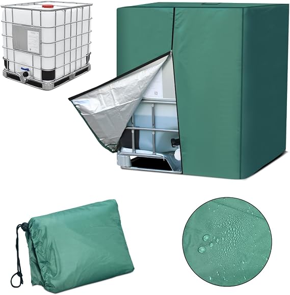IBC Tote Cover with Zipper, 275 Gallon Sunshade Waterproof Protective Cover,Heavy Duty Nano Materials Dustproof Fade Resistant Tote Covers For 1000L 275 Gallon Water Tank