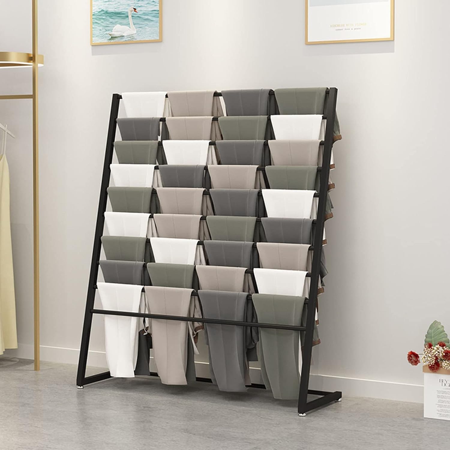 Organizer Holder Household Scarf Display Stand - Floor Standing Suit Pants Rack, Metal Hijab Hangers, Modern Commercial Silk Scarf Blanket Rack, Clothing Display Racks for Retail StoresBlack,80X40X14