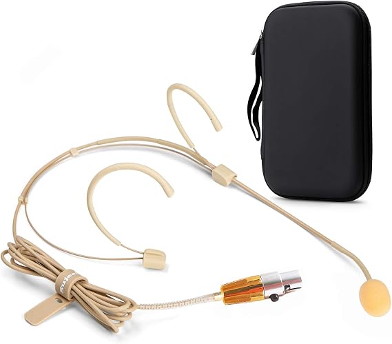 Headset Microphone - Discreet Dual Ear Hook Headworn mic Ideal for Shure Wireless Bodypack Transmitter for Lectures, Theater, Podcasts With Rugged Storage Case - 4 Pin Mini XLR TA4F Plug