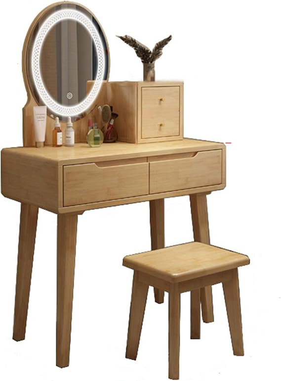 JATIBOSH Makeup Vanity Table Set with 3 Modes Adjustable Lighted Mirroran and 1 Matching Stool, Makeup Table for Girls Women Bedroom Furniture