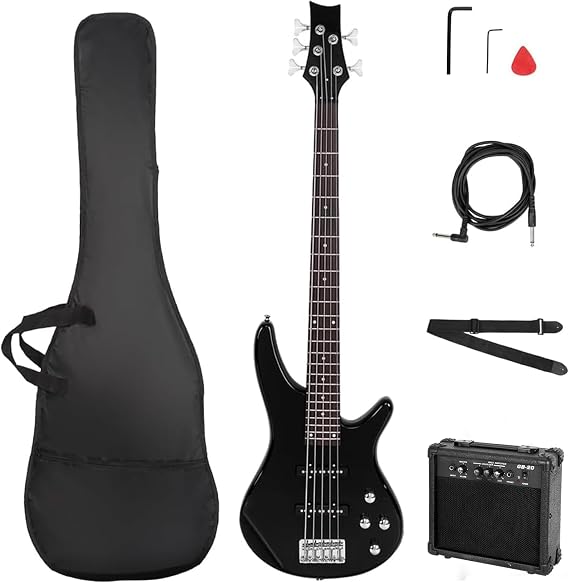 Ktaxon Electric Bass Guitar 5 String Bass Guitar Kit-Classic Black