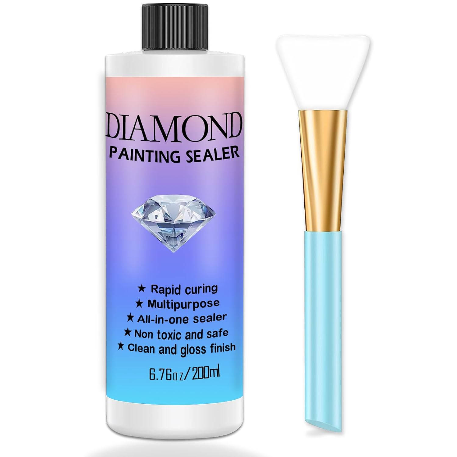 200ML Diamond Art Painting Sealer, 5D High Gloss Diamond Art Painting Glue Permanent Hold & Shine Effect for Diamond Art Painting and Jigsaw Puzzles（6.76 OZ