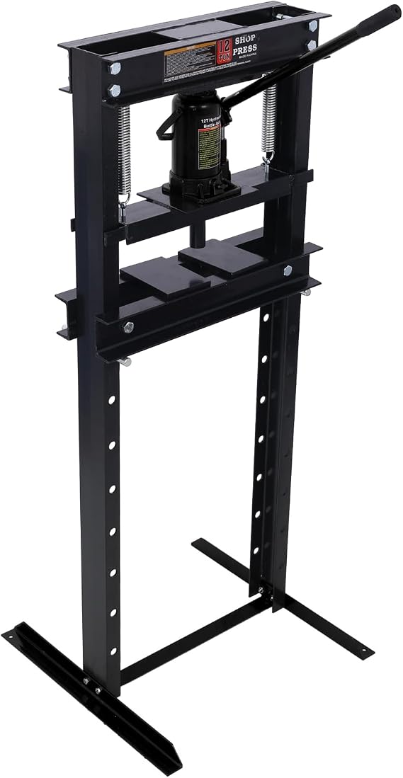 12-Ton Hydraulic Shop Press, Floor Mount H-Frame Garage Press with Adjustable Working Table & Press Plates, Heavy Duty Steel Construction, Black (Black)