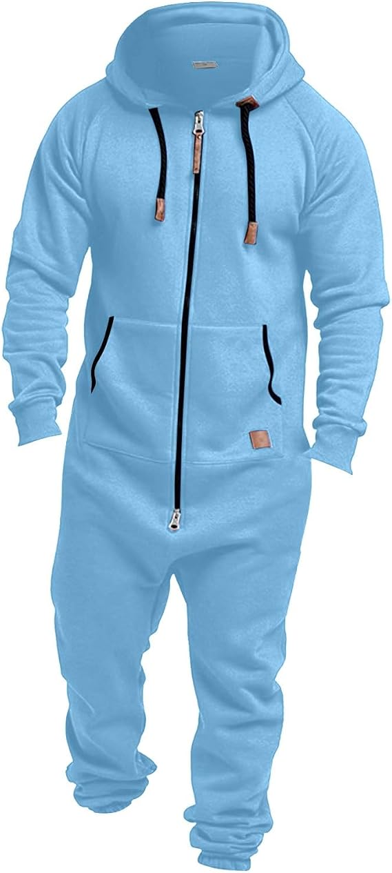 ZYXTIM Onesies for Adults Hooded Jumpsuit Rompers Zip Up Long Sleeve Playsuit One Piece Tracksuit Christmas Matching Pjs