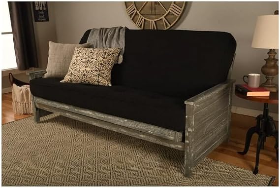 HomeStock Futon Frame with Mattress - Weathered Gray Finish - Full Size Convertible Black/Without Storage Drawers