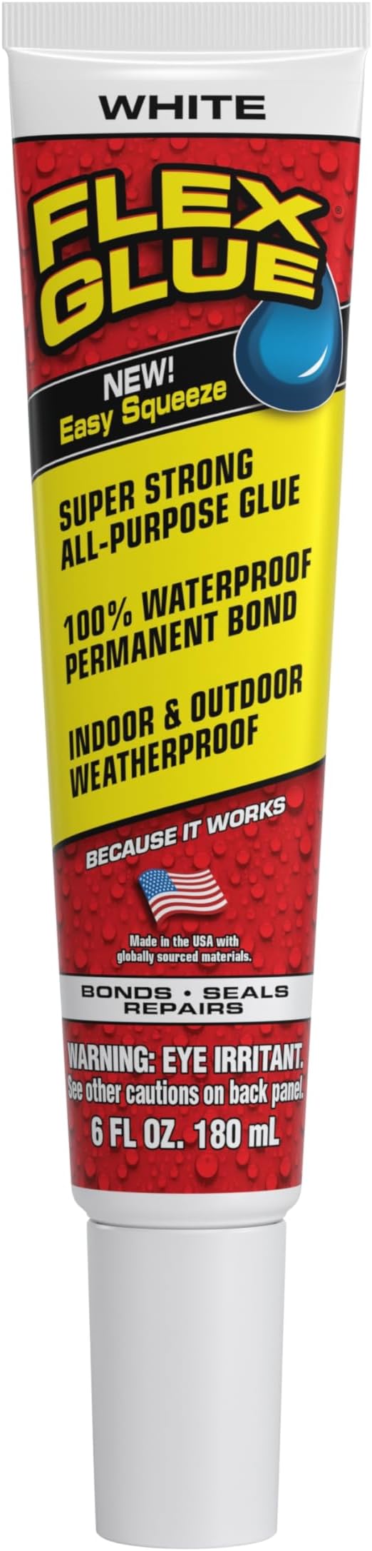 Flex Glue Rubberized Waterproof Adhesive, White, 6 oz Tube, 1-Pack