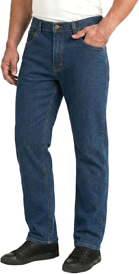 Lee Cooper Men's Jeans Classic Regular Fit with 5 Pockets Design Zip Fly & Belt Loop Heavy Duty Denim Wash Stretch Plain Casual Workwear Durable Utility Straight Leg Work Pants (Black/Navy)