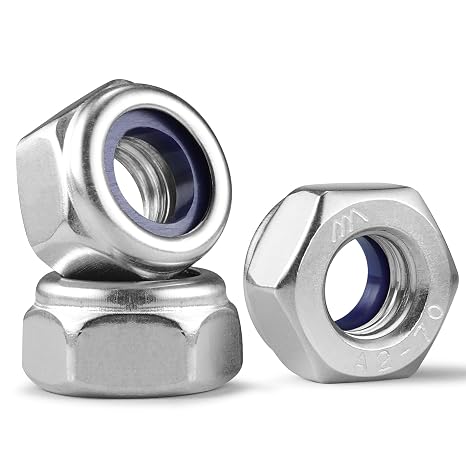10Pcs M10-1.5 Lock Nuts, Nylon Insert Locknuts 304 Stainless Steel 18-8 SS A2-70 Self-Locking Nuts, Coarse Thread Hex Nylock Nut