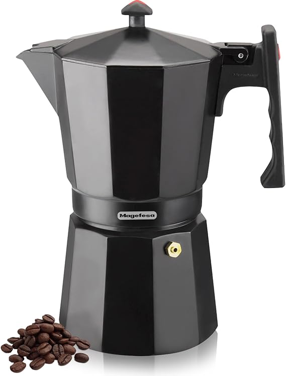 Magefesa Colombia Noir Stovetop Espresso Moka Pot, 3-Cup/5 oz, Italian Coffee Maker for Cuban Coffee, Extra-Thick Aluminum, Heat-Resistant Handle, Safe & Easy-to-Use, Greca Coffee Maker