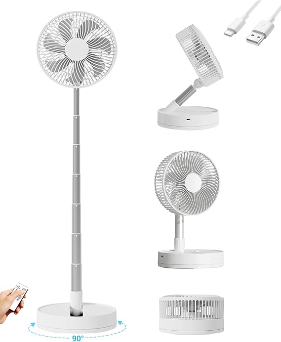 Portable Fan, 31'' Oscillating Standing Floor Fan, 5400mAh Battery Powered Foldable Desk Fan with 4 Speeds&8H Timer, Personal Floor Fan for Bedroom, Small Travel Fan for Outdoor