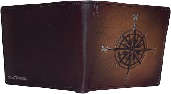 Shag Wear Compass Men's Wallet Vegan Faux Leather Billfold Brown