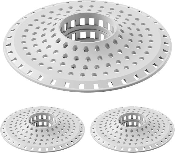 Aluvor Bathtub Drain Hair Catcher,Silicone Tub Hair Catcher Drain Protector | Collapsible Shower Hair Drain Catcher Strainer for 1.48'' to 1.76'' Flat Regular Drains, 3PCS/Grayish-White