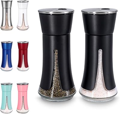 Black Salt and Pepper Shakers by Aelga, Salt Shaker with Adjustable Pour Holes, Black Kitchen Accessories, Decor for Kitchen,Restaurants,Camp,BBQ