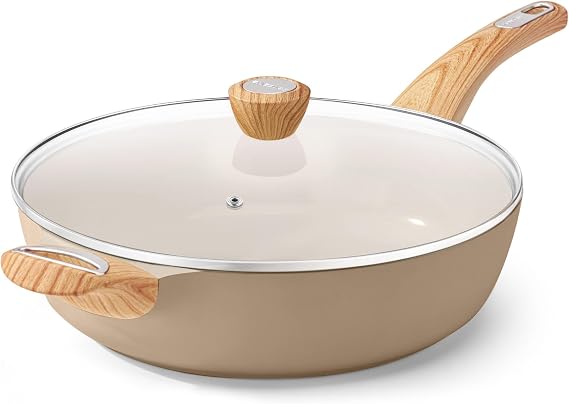 SENSARTE Ceramic Nonstick Frying Pan Skillet with Lid, 10.5 Inch Deep Frying Pan, 3.8 Qt Saute Pan, Induction Pan, Healthy Non Toxic Cooking Pan with Helper Handle, PFOA PFAS PTFE Free