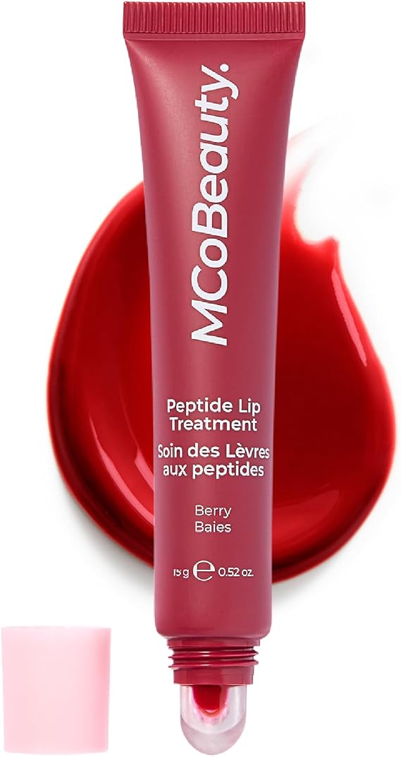 MCoBeauty Peptide Treatment - Cherry Red High Gloss Lip Plumper | Cherry Red Tinted Glaze, Hydrating Cream Oil, Shea Butter & Peptides, Vegan & Cruelty Free