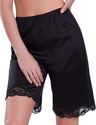 Women Culotte Half Slips Satin Bloomer Pettipants Under Dresses Lace Trim Pants Elastic Waist Liner Slip Shorts