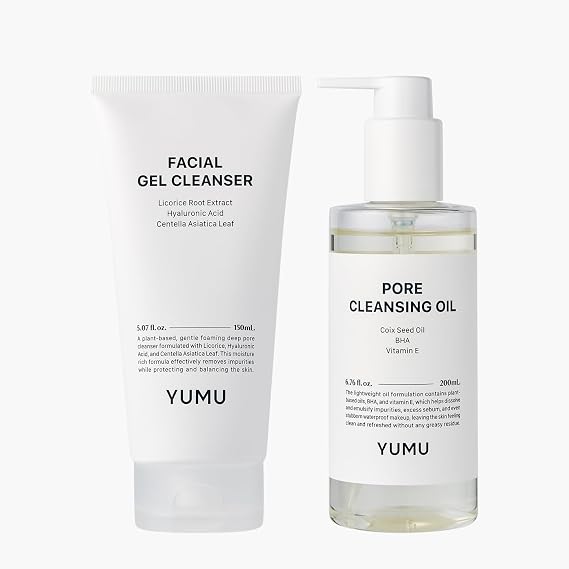 YUMU Double Cleansing Duo Set, Gentle Face Wash & Pore Control Cleansing Oil, Hydrating, Korean Skin Care