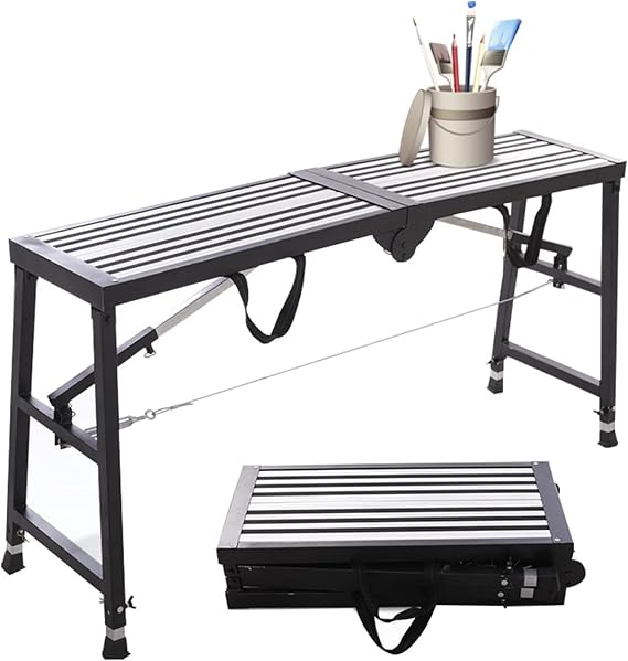Folding Aluminium Hop Up Work Platform with Handle, Heavy Duty PortableWork Bench with Safety Lock, Adjustable Scaffolding Platform Tower Ladder Stool for Car Washing-160(140 * 30cm)