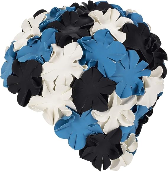 Fashy Women's Rubbe Petal Cap, Black-White-Blue, one Size