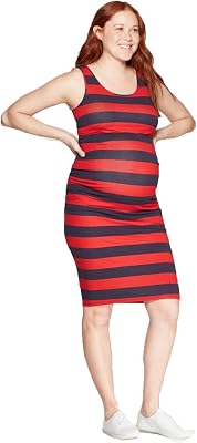 Ingrid & Isabel Womens Maternity Striped Short Sleeve Shirred T-Shit Dress NavyRed, XX-Large