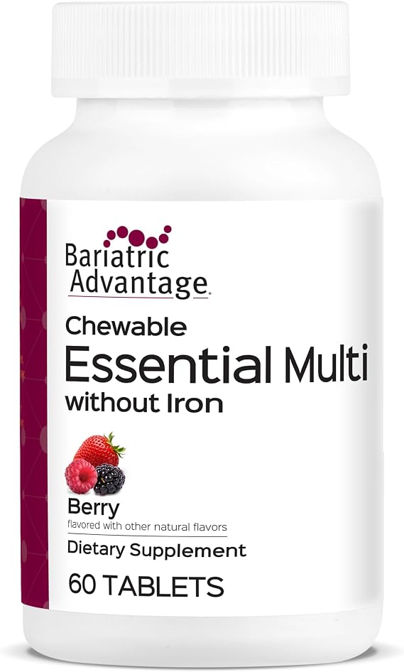 Bariatric Advantage Chewable Essential Multivitamin, Berry, 60 Tablets | 200% DV of 11 Key Nutrients, Chewable Multivitamins for Bariatric Patients, Without Iron and Vitamin K