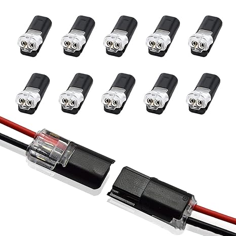 Double-Wire Plug-in Connector with Locking Buckle, Waterproof Solderless Small Gauge Wire Connectors in 2 Pin Connector Kit, 18-22AWG (10PCS)