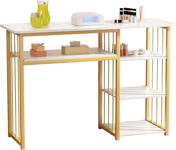 Nail Desk, Manicure Table Nail Station, Marbling Texture Manicure Desk, Acetone Resistant Nail Tech Desks for Beauty Salon Spa